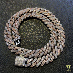 Collier Hip Hop pour Homme en Argent Sterling 925, Chaîne Cubaine Bicolore de 12 mm, Double Rangée de Diamants Moissanite, Bijoux de Luxe - Product Image 3