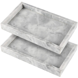 Plateau de service rectangulaire élégant en marbre naturel, design moderne, écologique, accessoire de rangement pour mariage et décoration intérieure, personnalisable - Product Image 1