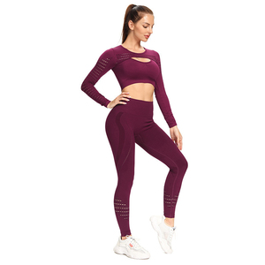 Women's High Quality Soft Popular Women Long Sleeve Gym Training Fitness Outer Wear Jackets Yoga Leggings <b>Set</b> - Product Image 6