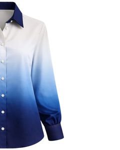 Chemise boutonnée à manches longues pour femme, dégradé blanc vers bleu roi, style décontracté pour le bureau, fabrication sur mesure, vêtements OEM personnalisés - Product Image 4