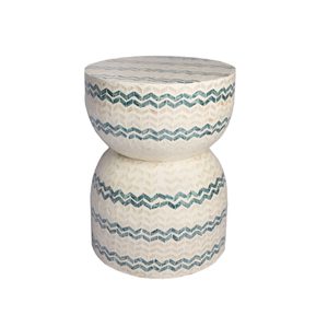 Handcrafted Eco Friendly Hourglass <b>Stool</b> Mother of Pearl Pattern Accent Side <b>Table</b> for Living Room, Garden Accent from Vietnam - Product Image 1