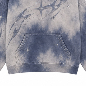 <b>Vintage</b> Acid Wash Tie Dye Hoodie Rhinestone Star Flame Print <b>Oversized</b> Cotton <b>Sweatshirt</b> - Product Image 4