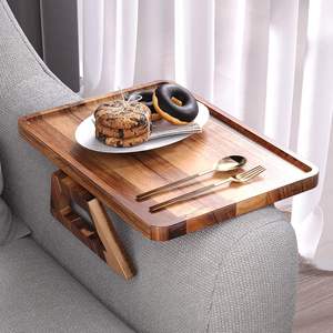 Acacia Wood Couch Arm Tray,<b>Folding</b> Sofa Armrest Tray,Couch Arm <b>Table</b> Clip-On Couch Desk for Drinks, Snacks,Phone,Remote Control - Product Image 1