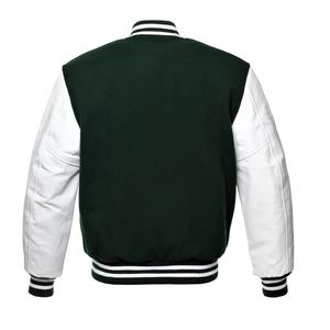 Blouson Bomber en Laine et Cuir à Col Montant, Style Baseball, Hiver, Veste Universitaire, Corps Noir, Manches Vertes - Product Image 6