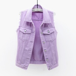 Cropped Raw Hem Denim Vest – Fashionable Women’s Sleeveless <b>Trucker</b> <b>Jacket</b> for Summer - Product Image 6