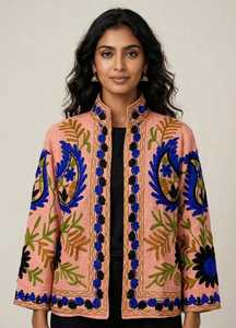 Veste en coton TNT brodée écologique pour l'hiver avec col montant, motifs floraux, manches longues, respirante et à séchage rapide - Product Image 6