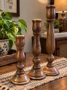 Ensemble de 3 porte-bougies en bois, bougeoirs bruns pour décoration de table rustique par B H Brothers - Product Image 4