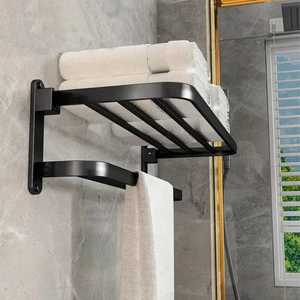 Skies Trader Porte-serviettes mural pliable noir avec barre, support de rangement pour serviettes à 90 degrés, gain de place - Product Image 1