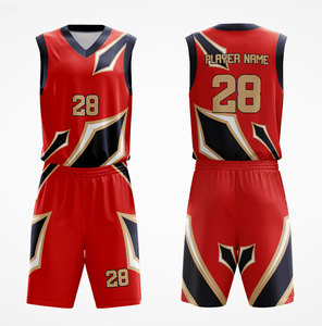 Custom Sublimated Basketball Jersey Set Red Black Gold Geometric Print Moisture Wicking V-<b>Neck</b> Sleeveless Adult Unisex - Product Image 1