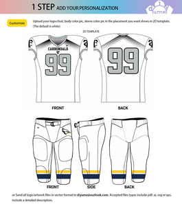 Navy Gold Football Uniform Sublimated American Jersey and Pants Set Mens Textured Custom Team Integrated <b>Pad</b> Gridiron - Product Image 3