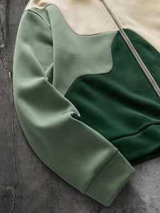 Sweat à capuche zippé pour homme, trois couleurs contrastées, en polaire brossée, coupe oversize, style streetwear décontracté, logo personnalisé, directement de l'usine - Product Image 6