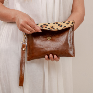 New Handmade Leather Leopard Print Genuine Leather Wristlet <b>Wallet</b> Women Credit Card <b>Wallet</b> Western Hair On Hide Clutch - Product Image 2