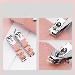 Portable Leather Nail Kit 7 in 1 Manicure Set with Nail Clipper in Pink <b>Case</b> for Adults - Product Image 3