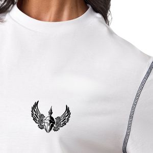 Camiseta Corta Blanca para Mujer, Cuello Redondo con Costuras en Contraste, Corte Holgado, Estilo Casual, Moda Veraniega, Ropa Urbana - Product Image 5