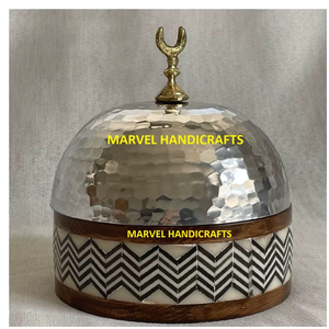 Casserole de luxe avec incrustation de nacre et couvercle en acier inoxydable martelé |   Bol de service isotherme fait main pour plats chauds - Product Image 3