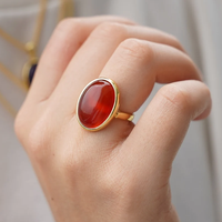 Bague en cornaline plaquée or, style vintage, pierre précieuse orange, pour femme, bijou artisanal.