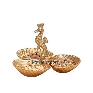 Handicraft Aluminum Metal Sea <b>Shelf</b> Design Dry Fruit Bowl <b>Gold</b> Platted Newly design Metal Bowl - Product Image 1