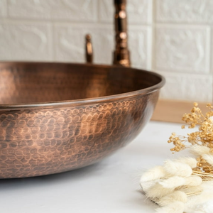 Handmade Hammered Copper Vessel Sink Luxury <b>Round</b> Bathroom Wash <b>Basin</b> for Countertop Vanity Installation - Product Image 5