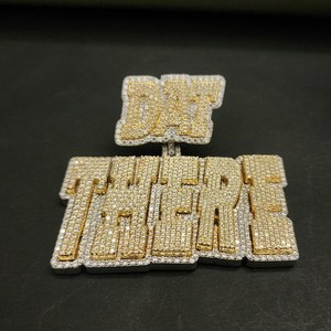 High on Demand Dat There <b>Iced</b> <b>Out</b> Pendant Necklace Gold Plated Rhinestone Letter Pendant Unisex Hiphop Style Jewelry - Product Image 2