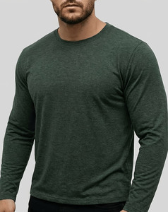 Men's Neck Short Sleeve Solid Green Cotton Jersey Casual T-Shirt Regular Fit Breathable Knitted Fabric 180g Eco-Friendly <b>Back</b> - Product Image 1