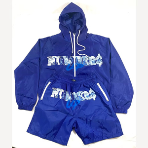 Ensemble de survêtement d'été personnalisé pour homme, deux pièces, avec fermeture éclair, coupe-vent en polyester, veste courte et short - Product Image 4