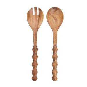 Ensemble de service à salade en bois fait main, ustensiles en bambou naturel pour la cuisine, la salle à manger, le mélange de salades et la présentation des aliments. - Product Image 3
