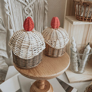 Pretend play food woven strawberry cakes rattan cake shape basket box kid <b>toys</b> & decorations - Product Image 2