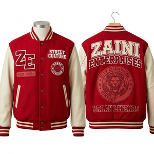 Veste universitaire pour homme ZAINI ENTERPRISES, coupe-vent en laine, rouge automne, manches brodées, logo, style vintage, culture urbaine - Product Image 1