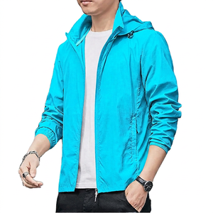 Men <b>Lightweight</b> Hooded Windbreaker <b>Jacket</b> Solid Color Zipper Casual Spring Outerwear Thin Polyester Shell With Pockets - Product Image 3