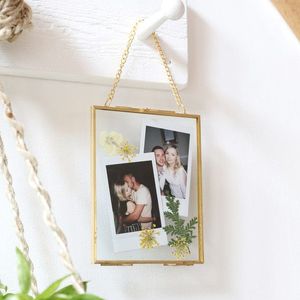 Marco de Fotos Rectangular de Metal Dorado y Vidrio con Decoración de Pared Colgante de Vidrio para Decoración del Hogar, Marco de Fotos de Vidrio Personalizado - Product Image 1