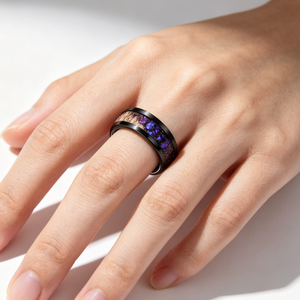 Anello in Carburo di Tungsteno con Intarsio Corno di Cervo e Galassia, Bordo Lucido, Fede Nuziale da Uomo, Vestibilità Confortevole, Gioiello per Fidanzamento e Promessa - Product Image 1
