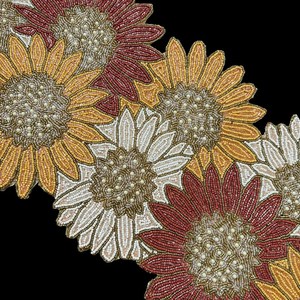 Handmade Knitted Eco-Friendly Customizable Polyester/Cotton Bead <b>Table</b> <b>Runner</b> <b>and</b> <b>Placemat</b> Sunflower Embroidered <b>Runner</b> - Product Image 1