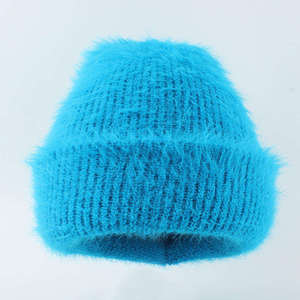 Custom Logo Design Mohair Beanies Soft Mohair Beanies Warm Knit <b>Winter</b> Hat Mohair Beanies - Product Image 4