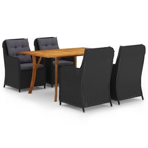 Grand ensemble de salle à manger en bois d'acacia massif noir, table rectangulaire de jardin et chaises - Product Image 2
