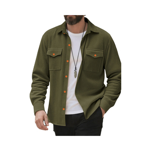 Camisa Casual de Punto Verde Oliva para Hombre, Cuello Camisero, Color Sólido, Antiarrugas, Manga Larga, Transpirable, Talla Grande, para Primavera - Product Image 1