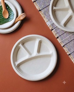 Plato redondo blanco de bagazo de 11 pulgadas con 4 compartimentos, ecológico, desechable, de fibra de caña de azúcar, compostable, natural, para la cena. - Product Image 1