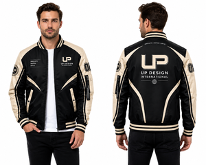 Custom Black <b>Cream</b> Varsity Bomber <b>Jacket</b> for <b>Men</b>, Premium Satin <b>Jacket</b>, Ribbed Collar, Embroidered Logo, Fashion Streetwear - Product Image 4