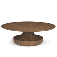 Table basse moderne pour la maison, en bois de manguier massif, de forme ronde, avec base sur piédestal, finition brun clair