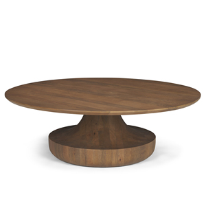 Mesa de Centro Moderna para Decoración de Interiores del Hogar, Fabricada en Madera de Mango Sólida, con Forma Redonda y Base de Pedestal, Acabado en Color Marrón Claro - Product Image 2