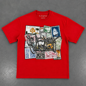 Camiseta Extra Grande con Diseño Personalizado para Hombre, Estampado de Sellos Postales Vintage, Algodón Grueso, Estilo Urbano Informal, OEM ODM - Product Image 3