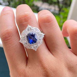 Radiant <b>Blue</b> <b>Cushion</b> Cut Halo Diamond Ring Sterling Silver Bridal Wedding Jewelry Party Wear Elegant Gift for Her - Product Image 1