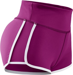 <b>Women</b> High Waisted Skinny Solid Compression Shorts Purple <b>White</b> Trim Sporty Quick Dry Elastic Waist - Product Image 6