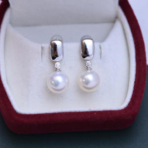 Boucles d'oreilles rondes blanches Zhuji Danshui 9-10 mm en argent S925, design pendante, faibles défauts, accessoire de gros - Product Image 4