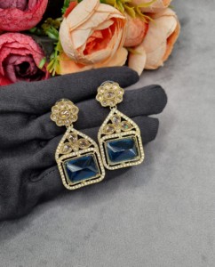 Boucles d'oreilles pendantes en pierre précieuse taillée radiant, plaqué or antique, pour réceptions et fêtes, bijoux pour femmes, fabricant - Product Image 6