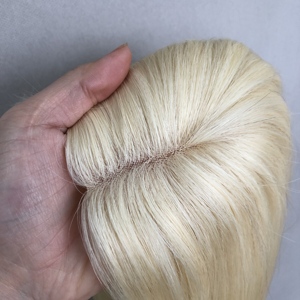 Topper capillaire Platinum Cool Mono en cheveux humains vierges européens, avec <span class=keywords><strong>filet</strong></span> en dentelle mono et clips, avec trous, pour femmes souffrant de perte de cheveux - Product Image 4