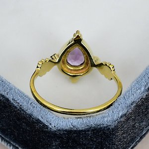 Pear Cut Amethyst Gemstone <b>Ring</b> Solid 925 Sterling Silver <b>Gold</b> Plated Bezel Setting <b>Vintage</b> Leaf Vine Women Everyday Wear <b>Ring</b> - Product Image 4