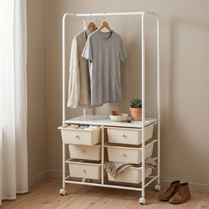 Modern Metal Clothing Organizer with 6 <b>Drawers</b> and Hanger Rack <b>for</b> Bedroom Closet <b>Storage</b> - Product Image 1