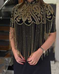 Chinese Style Beaded Tassel <b>Poncho</b> Evening Dress Mandarin Collar Floral Embellished Plus Size Women's Formal Garment - Product Image 6