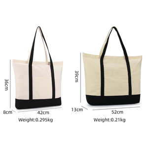 <b>Canvas</b> <b>Shopper</b> Tote Bag Cream with Black Trim Open Top Minimalist Style for Shopping All Seasons <b>Shopper</b> Tote Bag - Product Image 4