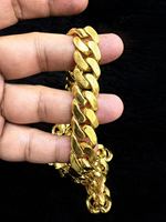 Collar de Moissanita Chapado en Oro Amarillo de 14K con Diamantes Vintage Tishya para Mujer, Cadena Miami de 14mm x 28/24/22/20/18/16 Pulgadas, Aniversario